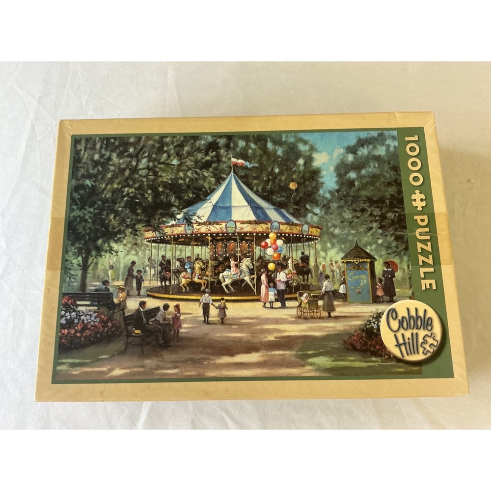 Used Cobble Hill 1000Piece Jigsaw Puzzle Carousel Park Nostalgic Scene Sealed